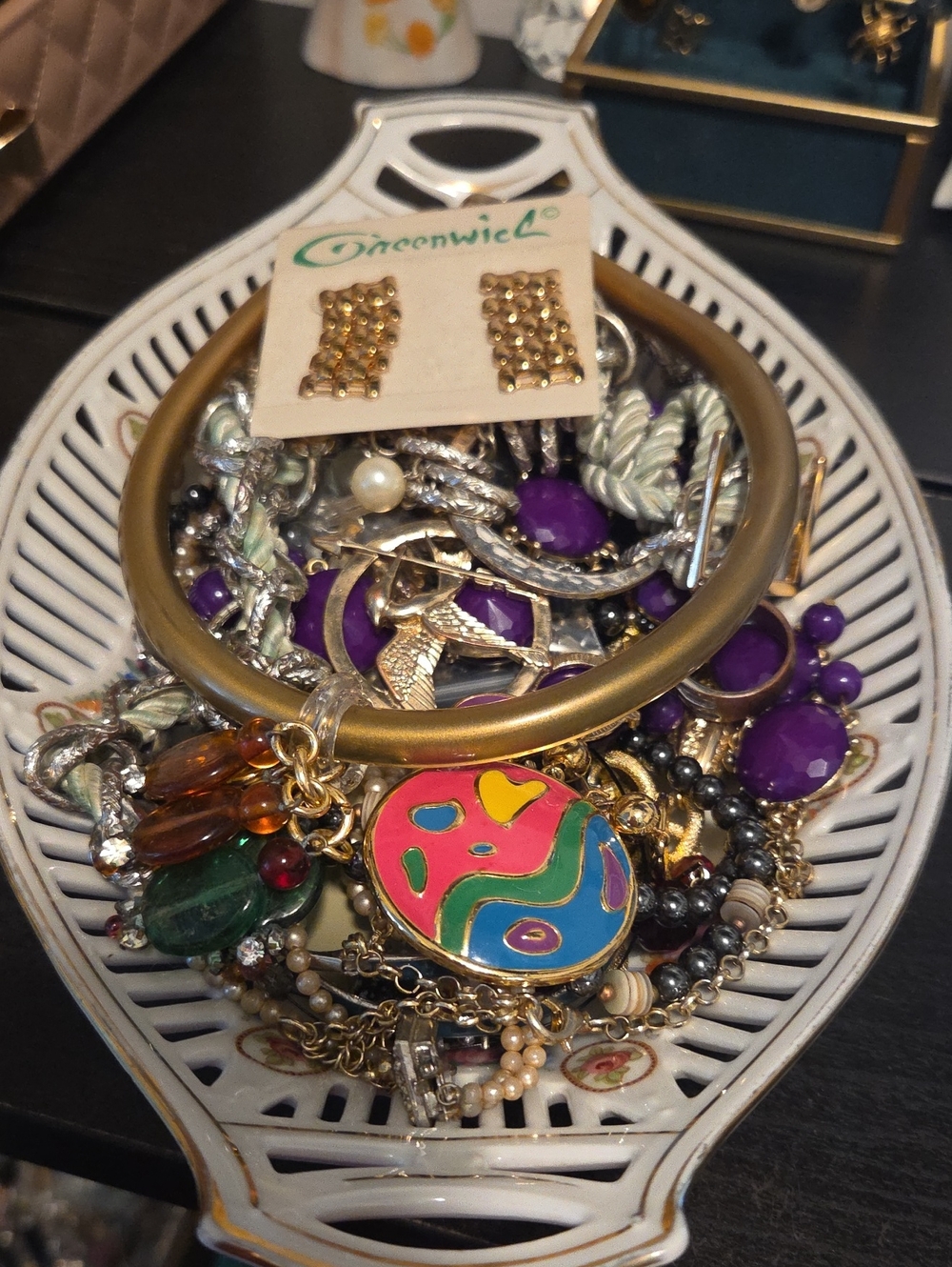 Signed Bavaria Fruit Bowl filled with Jewelry